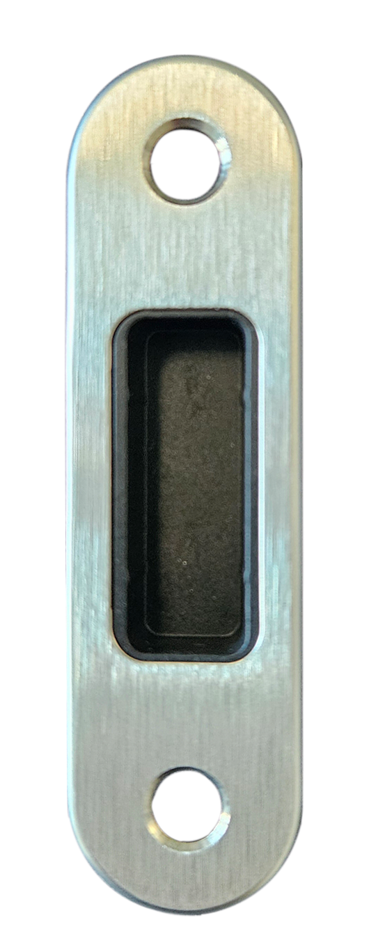 Glastür-Magnet-Schließblech ovale Version Edelstahl matt, 83x23 mm
