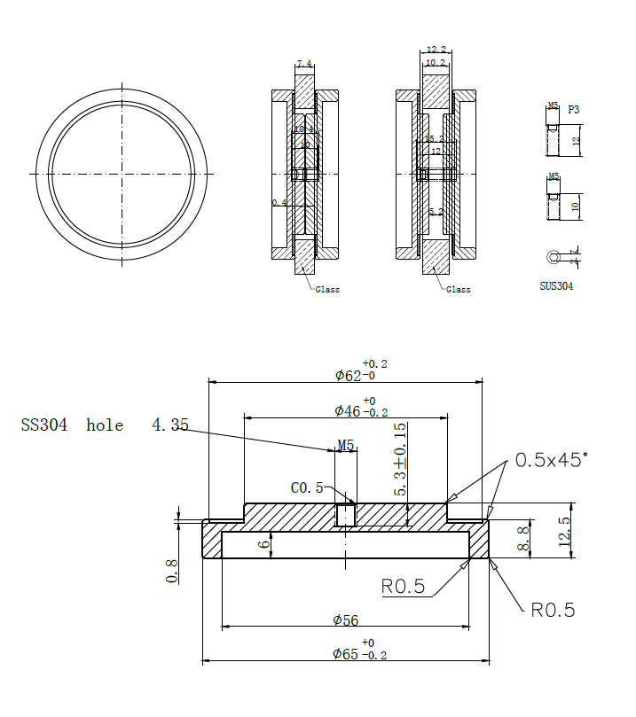 Schiebetürmuschel "round 65" rund massiv, für 8 - 10 mm Glastür, Edelstahl