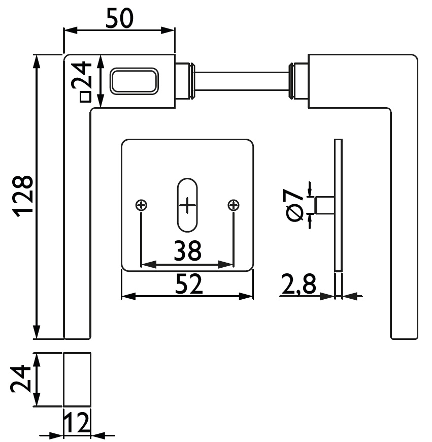 Flachrosettengarnitur, Schwarz matt, Carree II FQ magnetisch