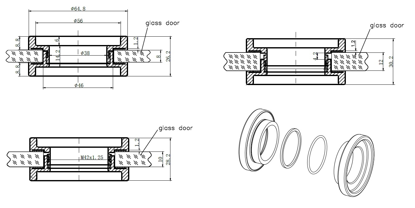 Schiebetürmuschel "ring" (offen) rund für 8 - 10 mm Glastür, Edelstahl matt